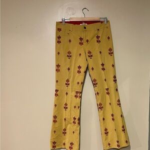 Alice And Olivia Womens 10 Yellow Red Floral Embroidered Low Rise Flared Pant